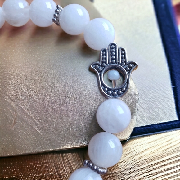 Moonstone Hamsa Handcrafted Beaded Bracelet - Picture 4 of 7